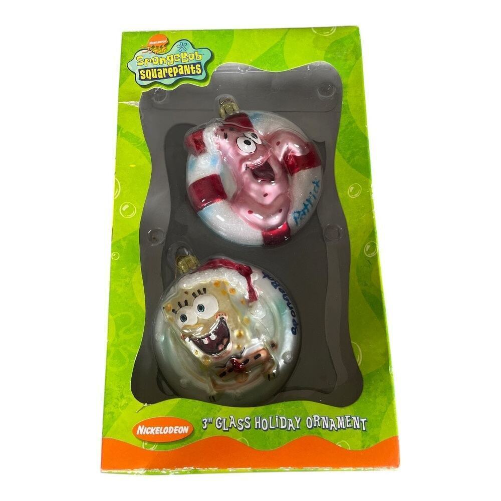 Vintage 2003 Kurt Adler SpongeBob SquarePants 3” Glass Holiday Ornaments
